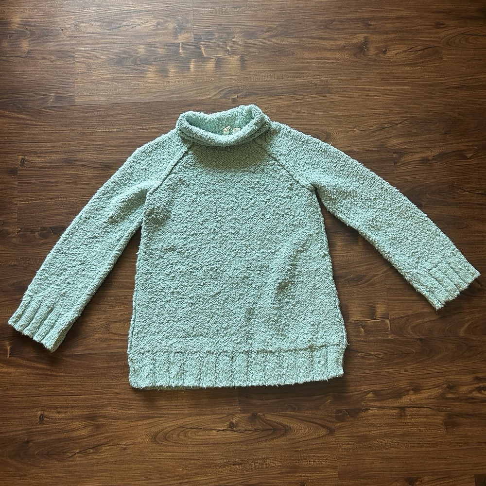 S Anthropologie Moth Blue Pullover Sweater Chunky Knit Warm Heavy Turtleneck